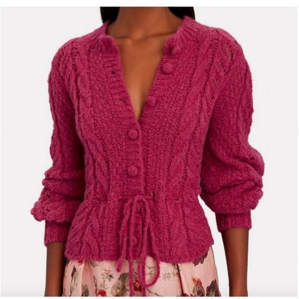 LoveShackFancy Girard Cardigan Sweater Cable Knit Alpaca Made in Peru Medium